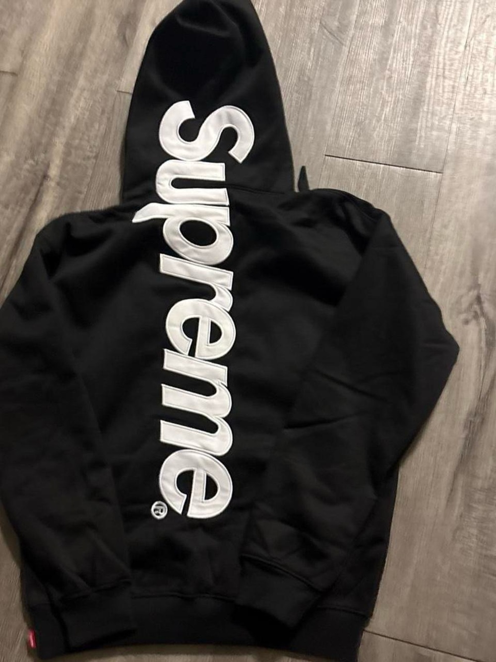 Supreme Black Crewneck Hoodie with White Vertical Logo